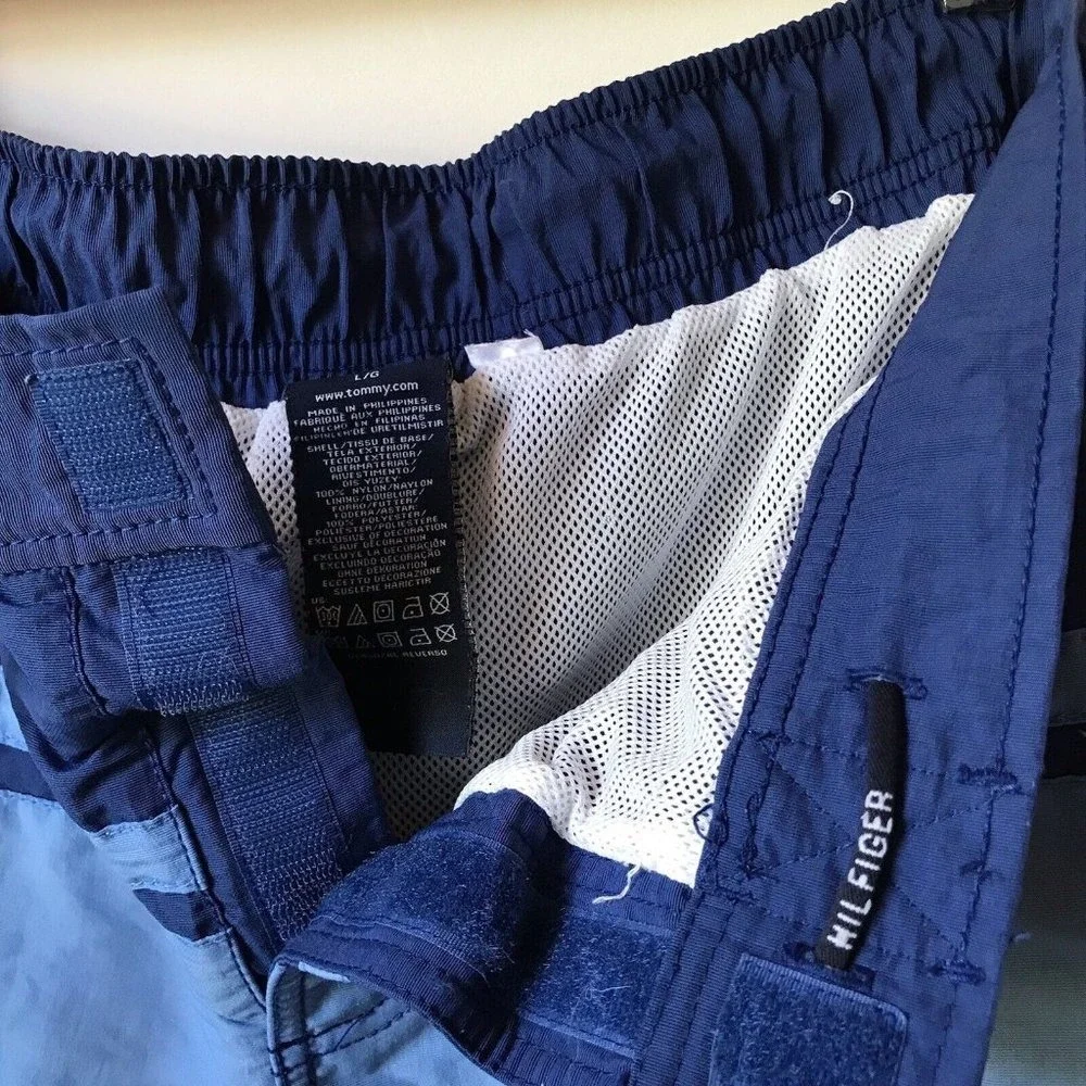 Tommy Hilfiger  swimsuit swim trunks board shorts blue striped mesh lining Men L